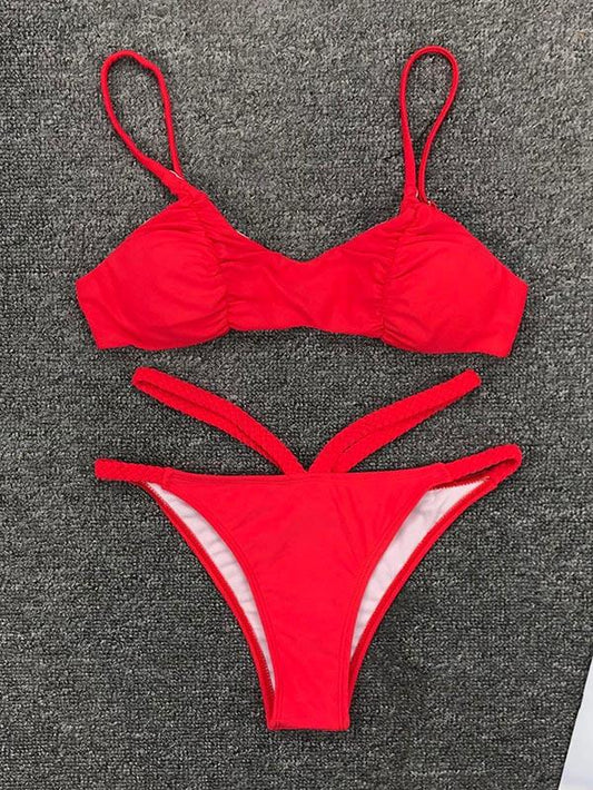 Sexy Low Collar Spaghetti-Neck Bikini Swimsuit