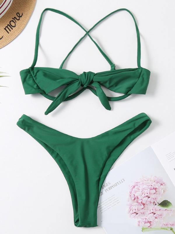 Sexy Spaghetti-Neck Hollow Padded Split Type Bikini Swimsuit