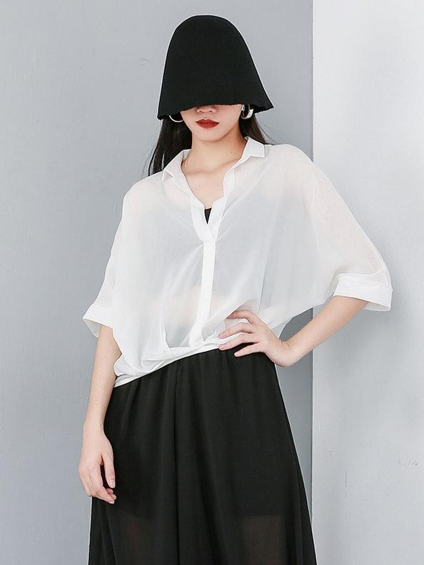 Light Chiffon Solid Batwing Sleeves Shirt