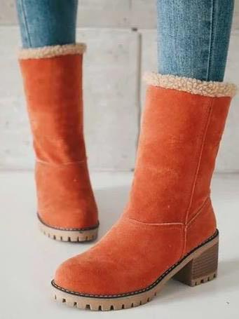 Chunky Mid Calf Winter Boots with Artificial Fur