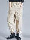 Casual Solid Color Split-Joint With Pocket Elasticity Wide Legs Corduroy Harem Pants