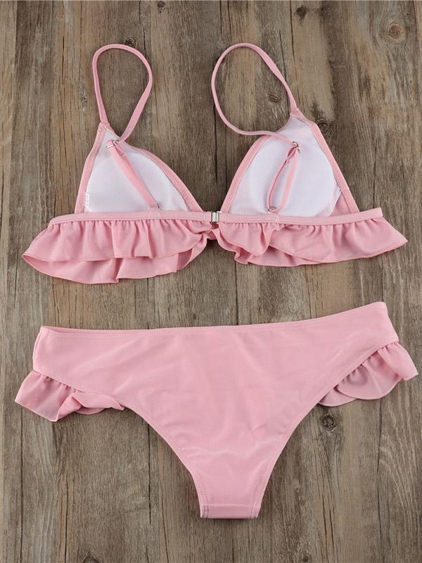 Ruffle Plain Bikinis Swimwear