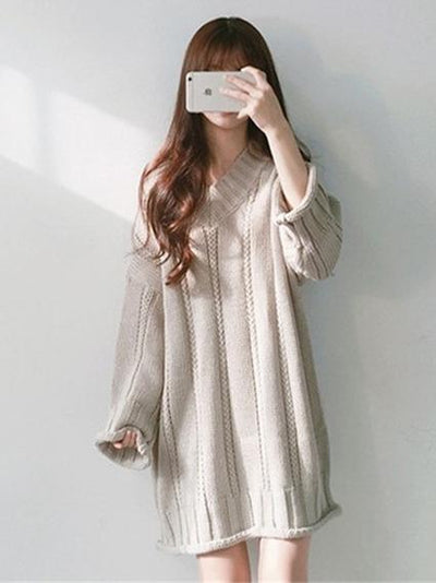 3 Colors Knitting V-neck Chic Sweater