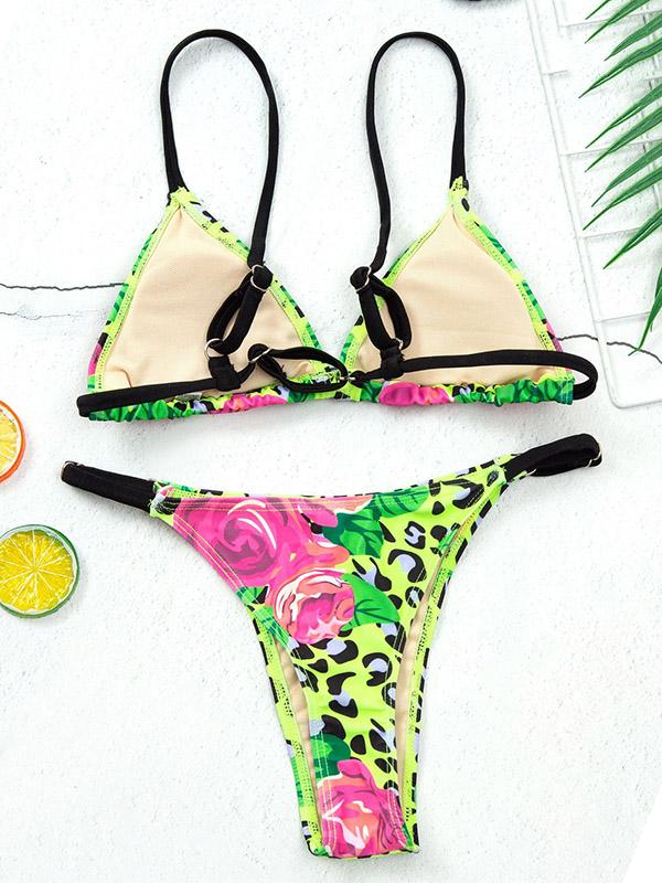 Sexy Triangles Spaghetti-Neck Printing Split Type Bikini Swimsuit