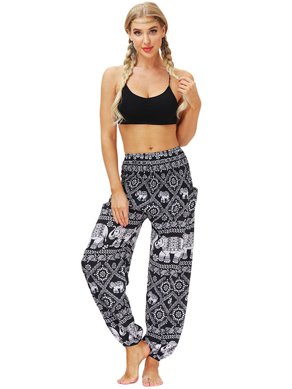 Bohemia Elephant Printed Elastic High Waisted Knickerbockers& Yoga Pants