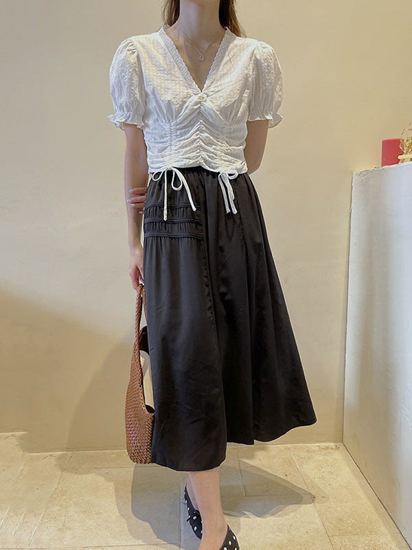 Original Solid Color Empire  A-Line Skirt