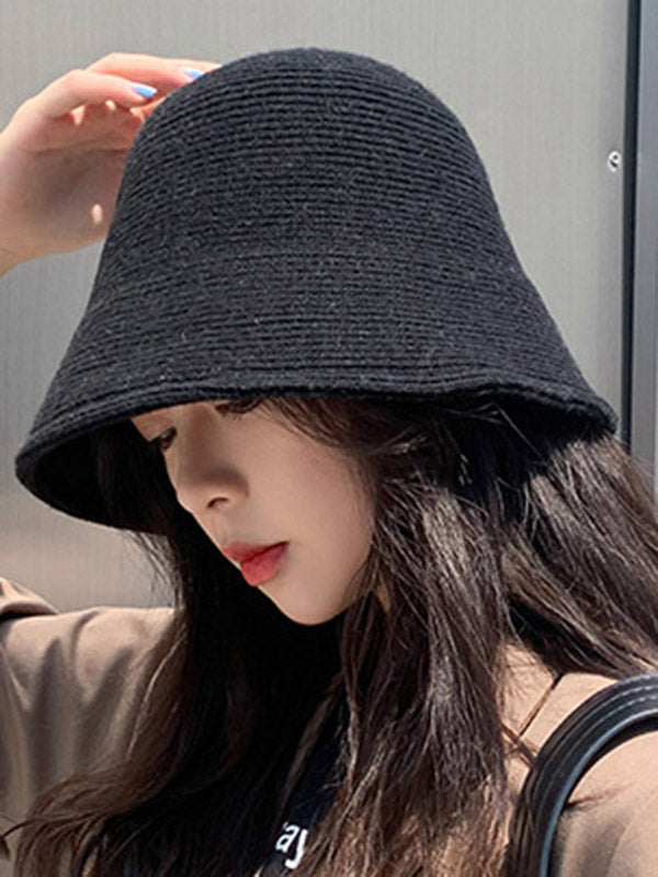 Simple Solid Color Wool Knitted Bucket Hat