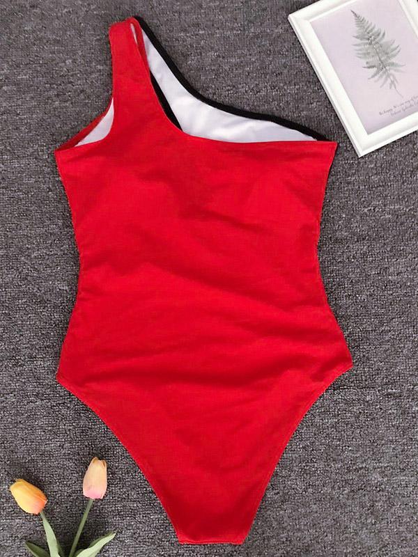 Contrast Color One-shoulder One-piece Swimsuit