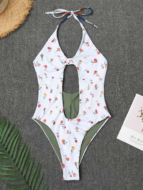 Sexy Hollow Printing Double-Sided One-Piece Swimwear