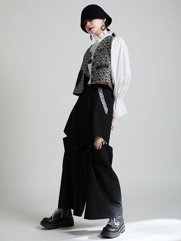 Stylish Split-Joint Printed Wide Leg Loose Pants