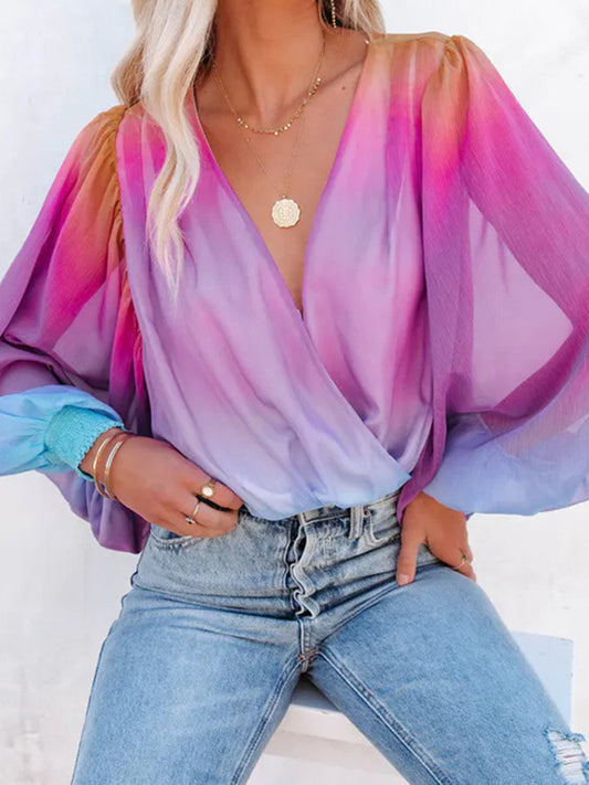 Original Stylish See-Through Gradient Blouse Top