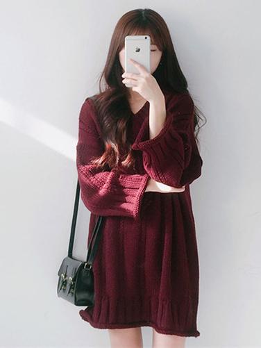 3 Colors Knitting V-neck Chic Sweater