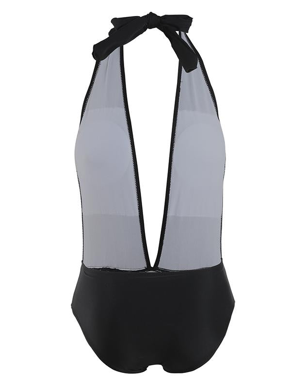 Deep V-Neck Bandage One-Piece Swimwear