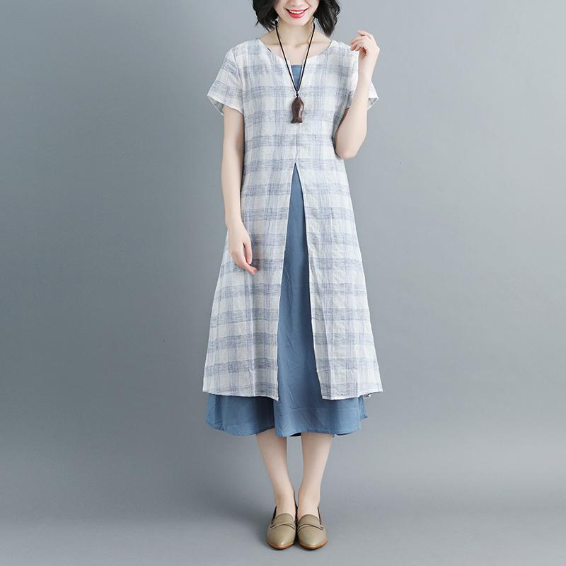 Women Short Sleeve Casual Plaid Two-Piece Set