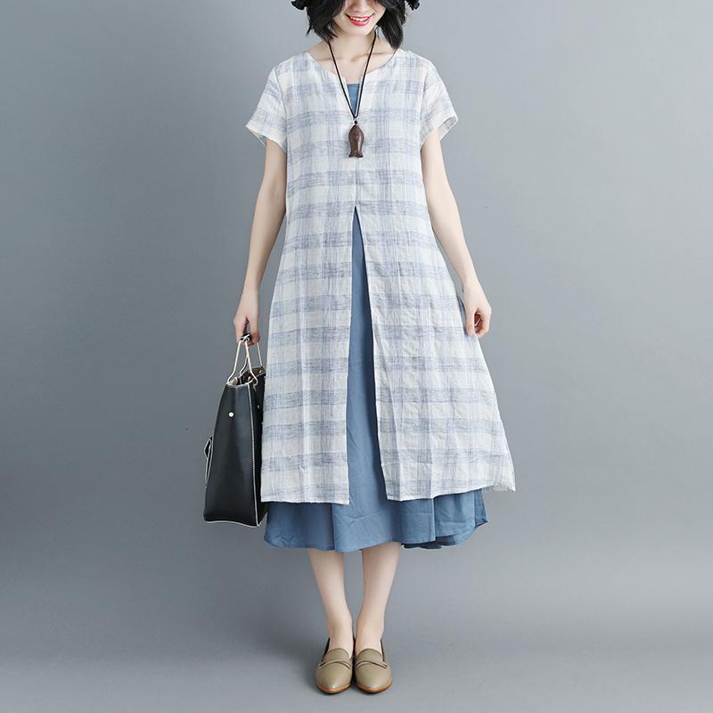 Women Short Sleeve Casual Plaid Two-Piece Set