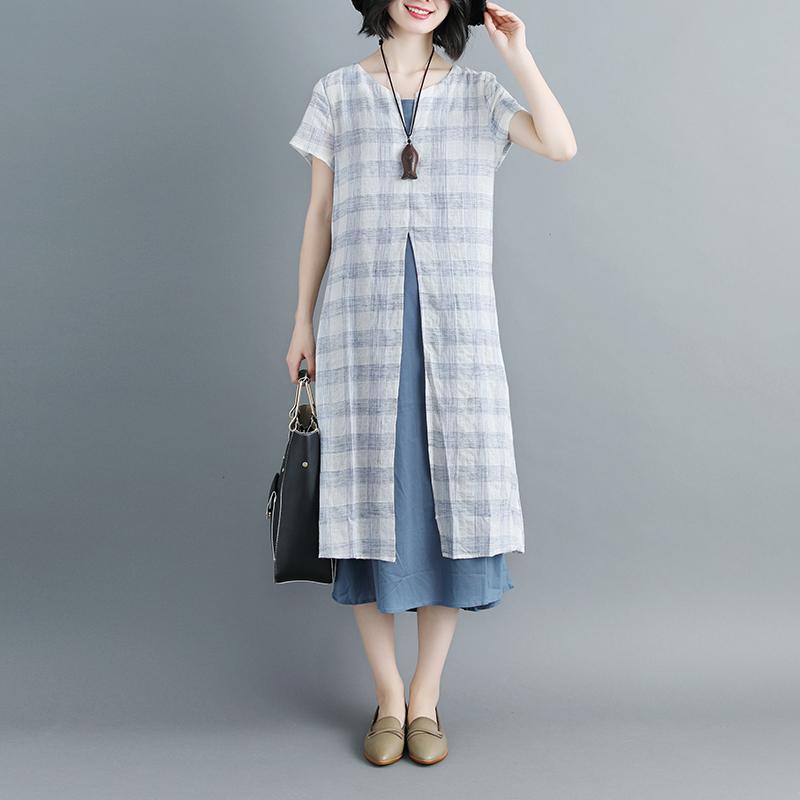 Women Short Sleeve Casual Plaid Two-Piece Set