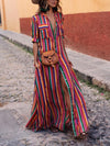 Bohemia Striped Shirt Maxi Dress