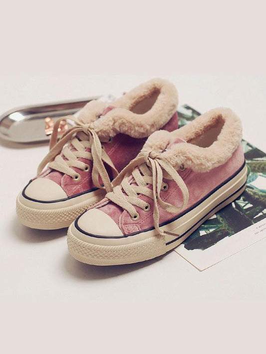 Female Artificial Fur Canvas Shoes Sneakers