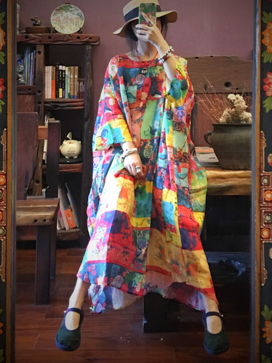 Super Loose Colorful Ramie Cotton Long Dress