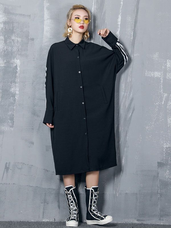 Loose Split-joint Striped Lapel Shirt Dress