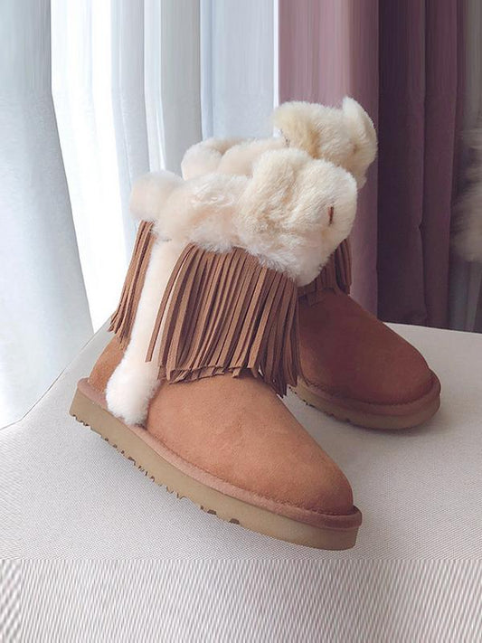 PU Leather Tassel Middle Tube Plus Booties Uggs