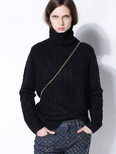 LOOSE HIGH-NECK CASHMERE SOLID COUPLE SWEATER