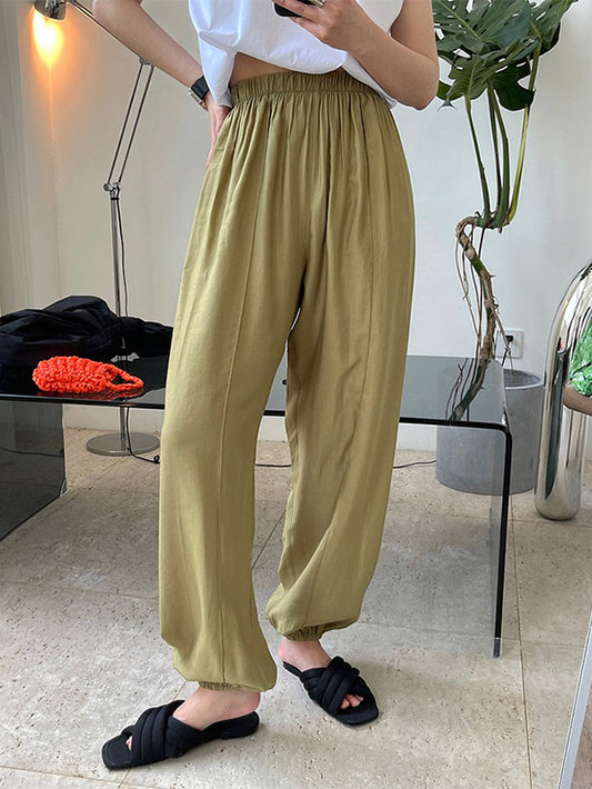 Casual Loose Pleated Elastics High Waisted Pants