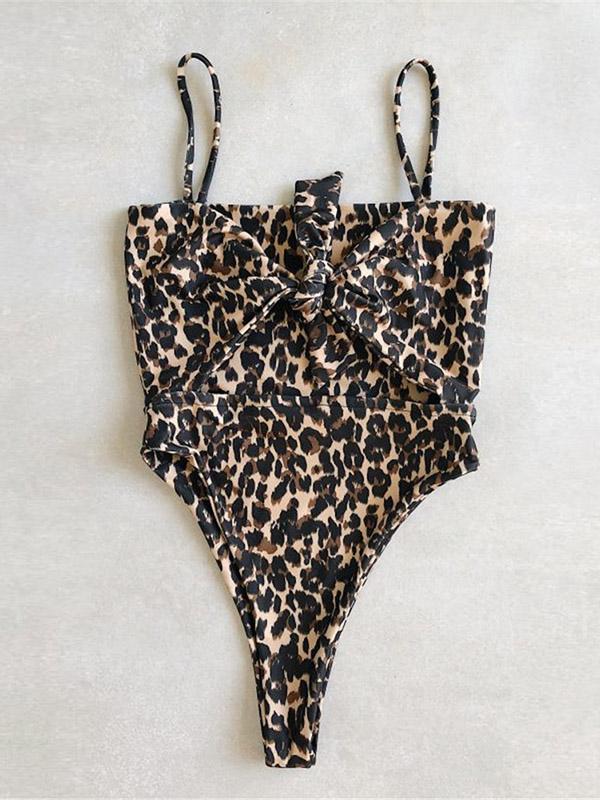 Leopard Hollow Backless One-piece Swiwear