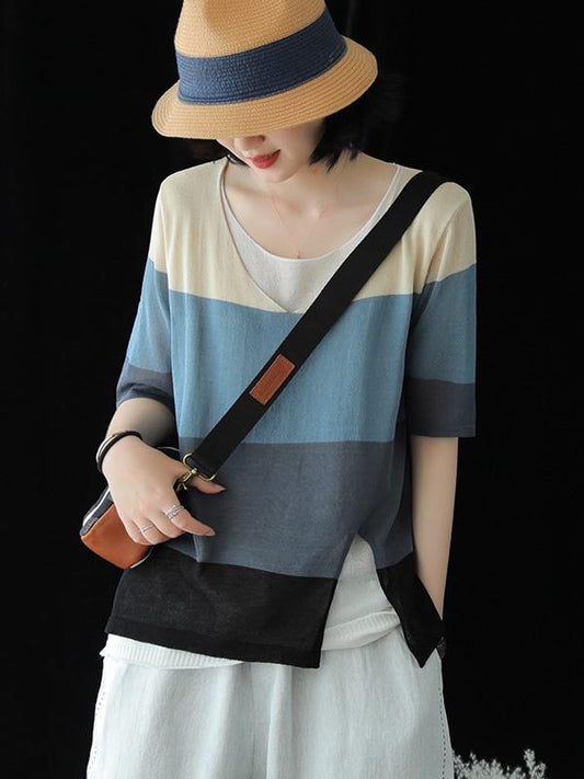 Casual Meryl Striped Split-side T-shirt