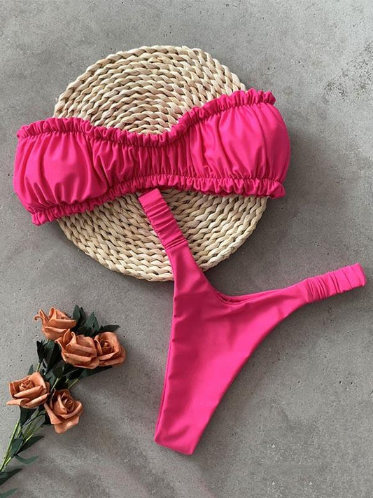 Sexy Ruffled Strapless Split Type Bikini Swimsuit