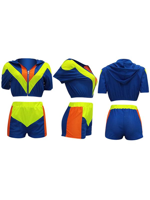 Mesh Zipper Colorful Tee And Shorts Suits