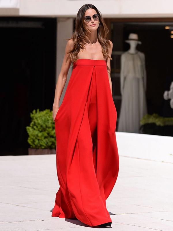 Red Loose Wide Leg Tube Jumpsuits