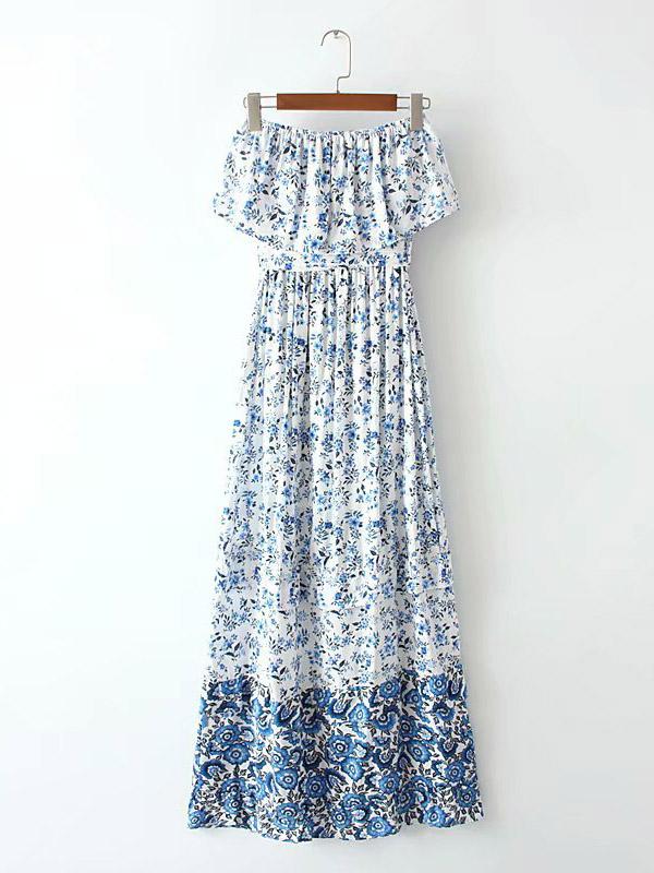 Summer Strapless Printed Maxi Dresses