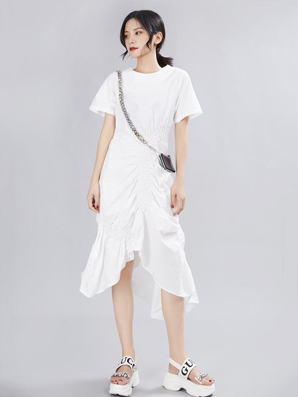 Summer Asymmetric Solid Ruffled Dress