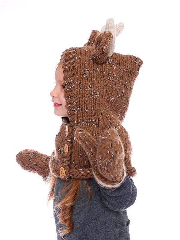 Knitted Elk Single Button Hat&Glove Accessories