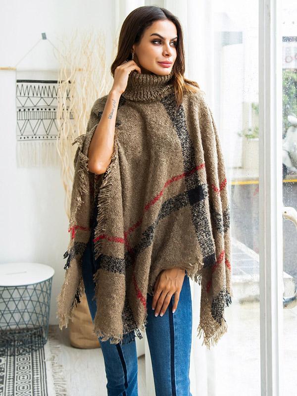 High-neck Batwing Sleeves Tassels Sweater Tops