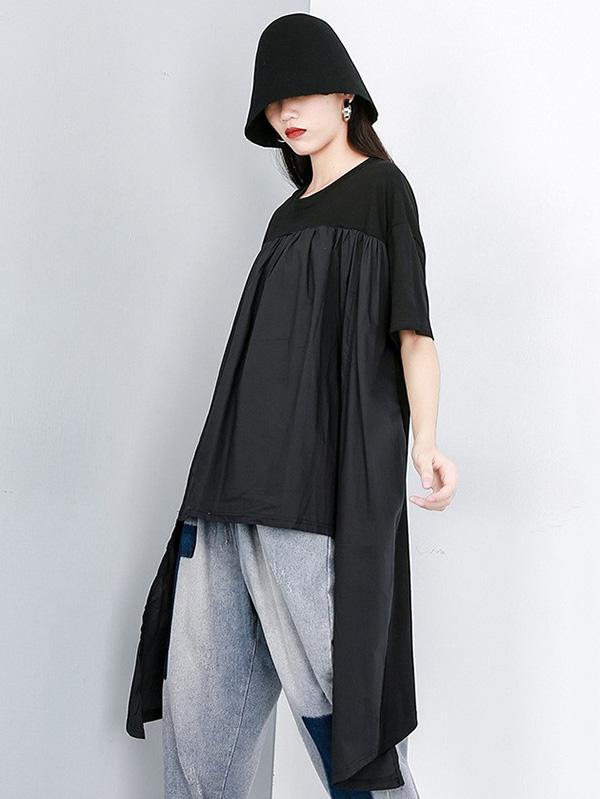 Solid Asymmetric Round-neck T-Shirt Skirt