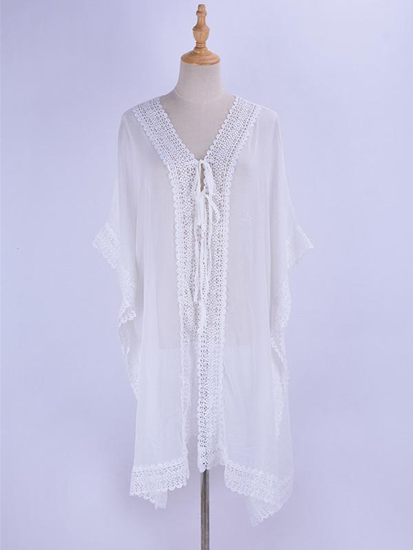 Asymmetric Lacy Split-joint Mini Kaftan Cover-up