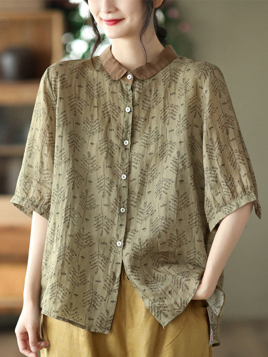 Vintage Loose Floral Printed Half Sleeves Blouse