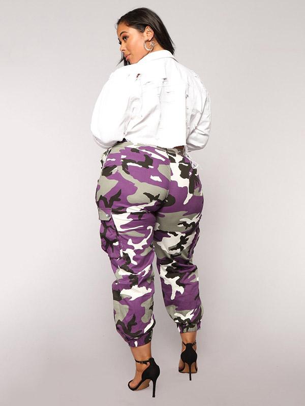 Plus Size Purple Camouflage Printed Track Pants