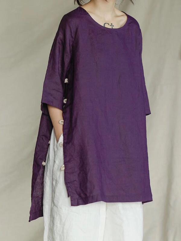 Casual Linen Split-side Long Tops