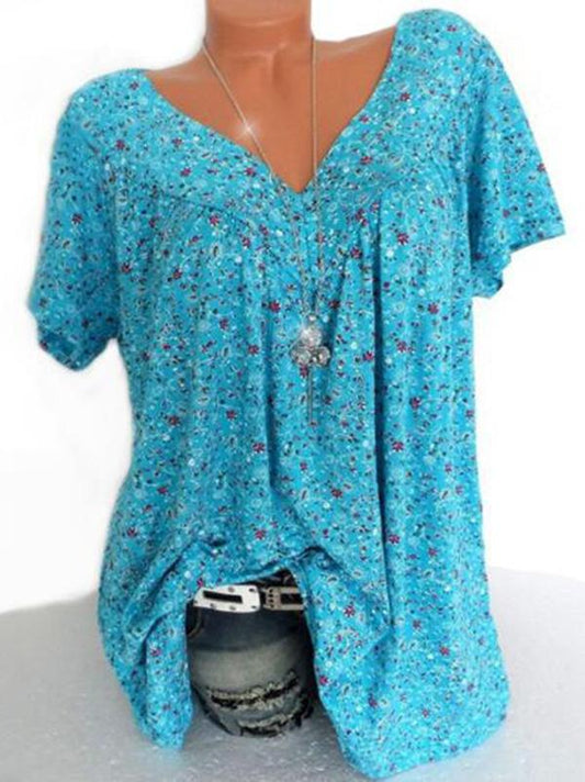 7 Color Plus Size Loose V-neck Short Shirt