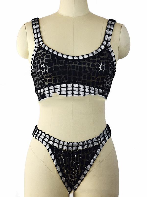 Sexy CORTEX Hand Crochet Trigonometric Bikini Swimsuit