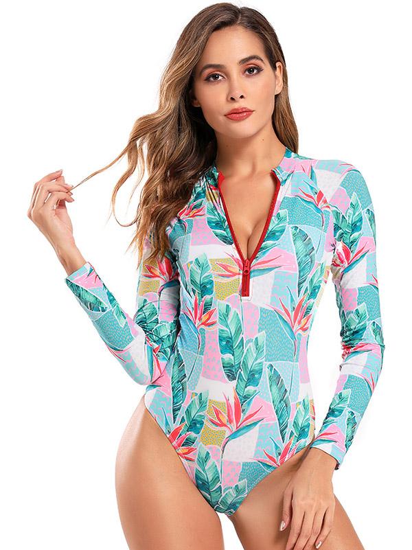 Floral-Print Long Sleeve Zipper Wetsuit