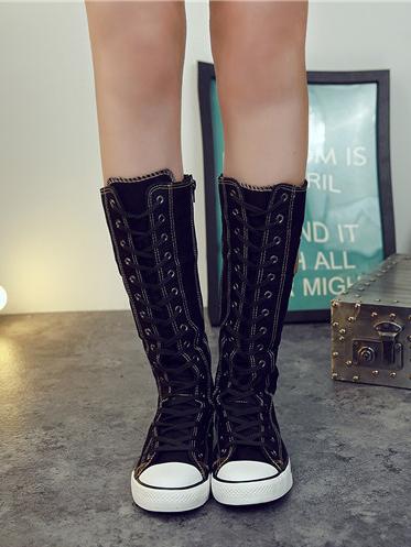 High-top Side Zipper Mid high Canvas Boots