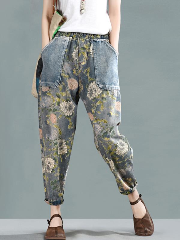 Retro Floral Embroidered Harem Pants