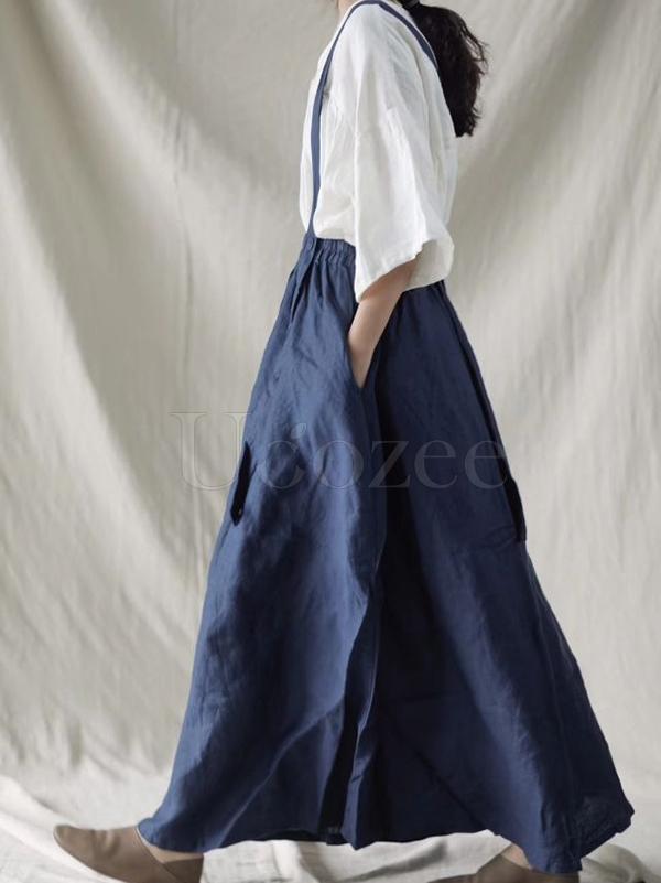 Loose Jean Suspender Skirt