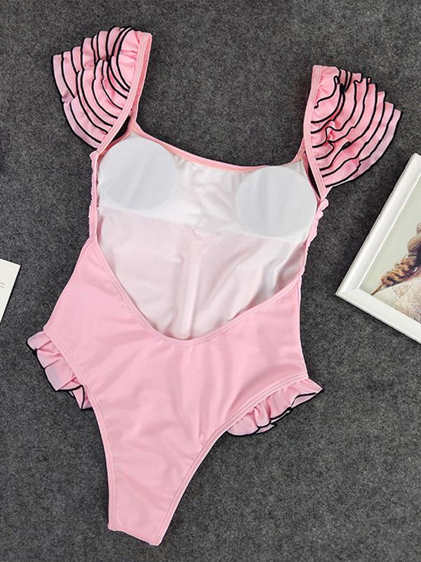 Ruffled Plain One-piece Swimsuit