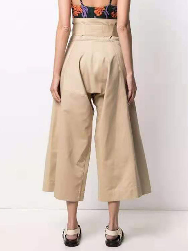 Casual Solid Color Pleated Tied Wide Legs Loose Pants