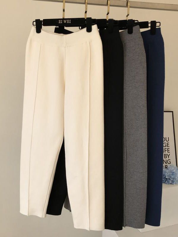 Simple Solid Color Empire Waisted Loose Knit Pants